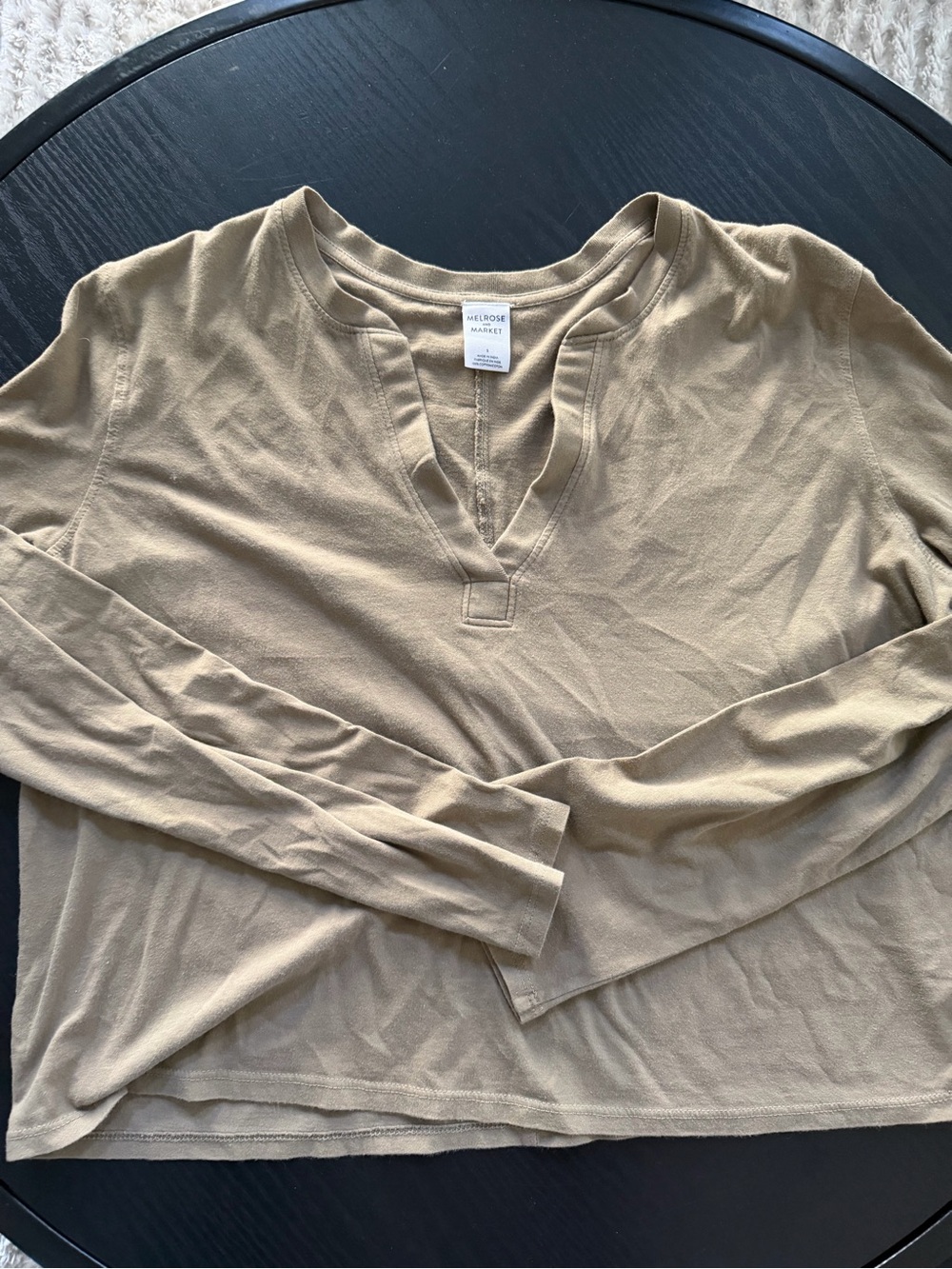 Melrose and Market Tan V-Neck Long Sleeve Top